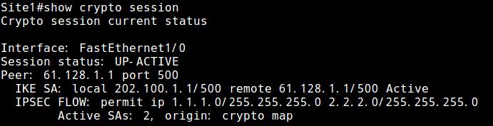 思科路由器上配置L2L查看crypto会话